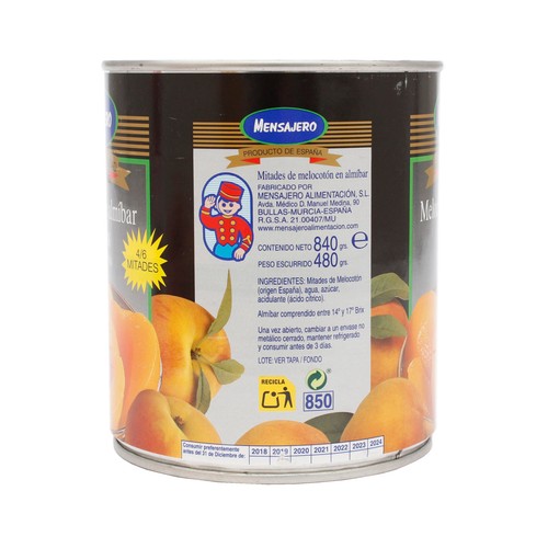 MENSAJERO Melocotón en almíbar 4/6 mitades 480 gr.
