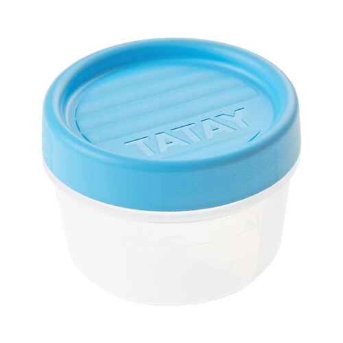 Taper con tapa de rosca en color azul, capacidad de 0.2 litros TATAY.