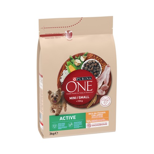 PURINA ONE Mini Comida seca para perros de raza pequeña, rica en pollo con arroz 3 kg.