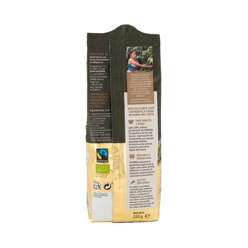 TIERRA MADRE Oro Café molido (100% arábica) tueste natural, ecológico, origen Colombia 250 g.