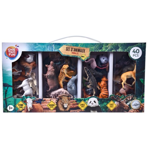 Set Premium 40 Animales Granja, Sabana, Jungla y Bosque +3 Años ONE, TWO FUN