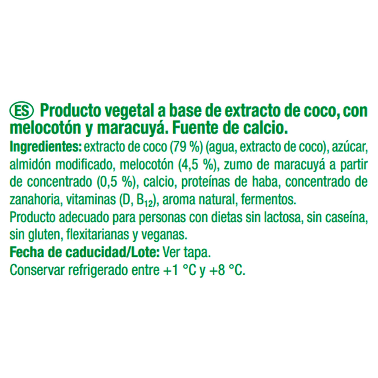 AUCHAN Producto vegetal de coco con melocoton y maracuya Producto Alcampo 400 g.