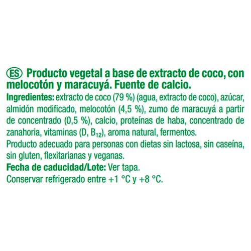 AUCHAN Producto vegetal de coco con melocoton y maracuya Producto Alcampo 400 g.
