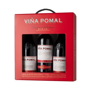 Imagen de VIÑA POMAL  Estuche con 2 botellas (75 cl) de vino tinto reserva y botella (75 cl) de vino tinto crianza DO calificada Rioja VIÑA POMAL.