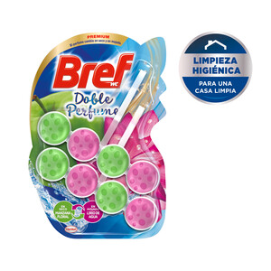 Colgador WC doble perfume (manzana floral, lirio de agua) BREF pack 2 uds. 50 g.