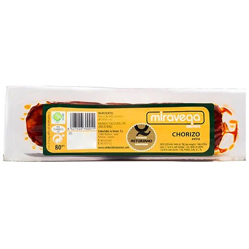 MIRAVEGA Chorizo asturiano de categoria extra, elaborado sin gluten MIRAVEGA 80 g.