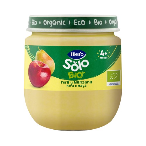 HERO Solo bio Tarrito de fruta (pera y manzana) ecológica, a partir de 4 meses 120 g.