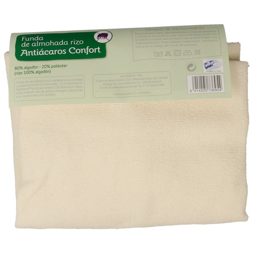 Funda protectora de almohada 80% algodón 20% poliéster, elástica antiácaros, 105 centímetros PRODUCTO ALCAMPO.