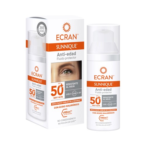 ECRAN Sunnique Protector solar facial con acción antiedad y FPS 50+ ( muy alto) 50 ml.