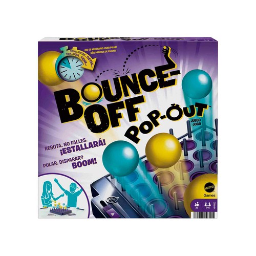 MATTEL Games Bounce Off Pop-Out! El poder de las palabras Juego de mesa con 16 bolas y temporizador, +7 años (MATTEL HKR53)