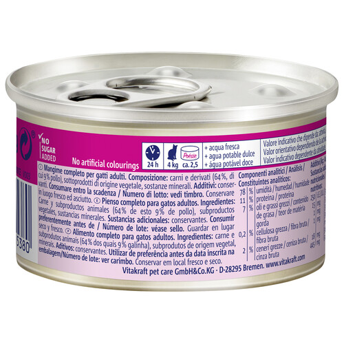 VITAKRAFT Alimento húmedo completo gatos adultos, sabor pollo VITAKRAFT POESIE MOUSSE 85 g.