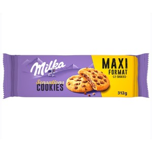 Imagen de MILKA Sensations galleta con Pepitas de Chocolate y Relleno de Chocolate con Leche de los Alpes paquete 300 g.