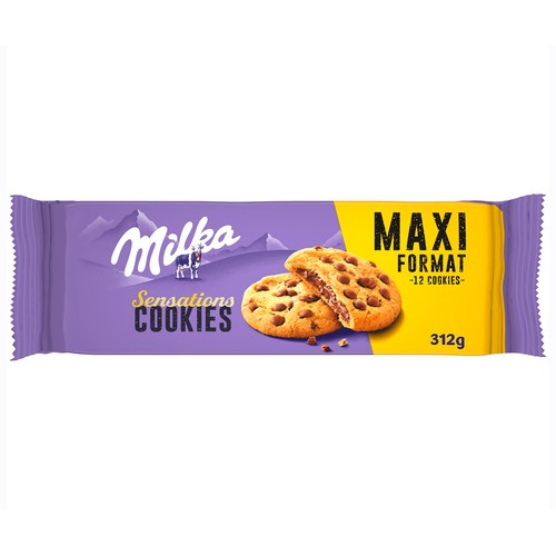 MILKA Sensations galleta con Pepitas de Chocolate y Relleno de Chocolate con Leche de los Alpes paquete 300 g.