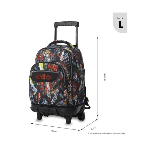 Mochila TOTTO con ruedas, diseño Renglones Rally Red