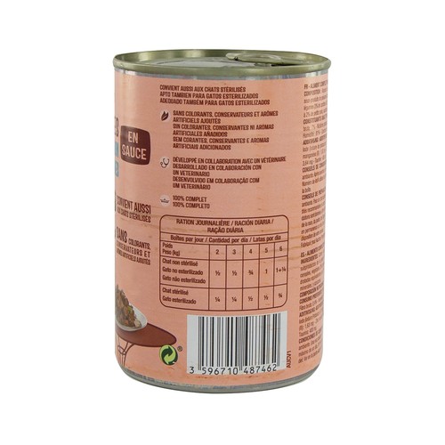 PRODUCTO ALCAMPO Bocaditos en salsa de atún y salmón para gatos esterilizados 400 g.