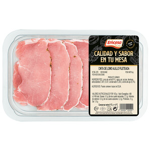 Imagen de EMCESA Bandeja de filetes de cinta de lomo de cerdo al ajillo, elaborados sin gluten 260 g.