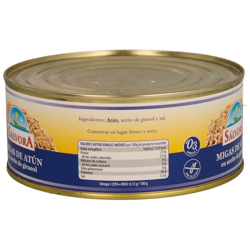 SÁLVORA Atún en aceite de girasol en migas lata de 585 g.