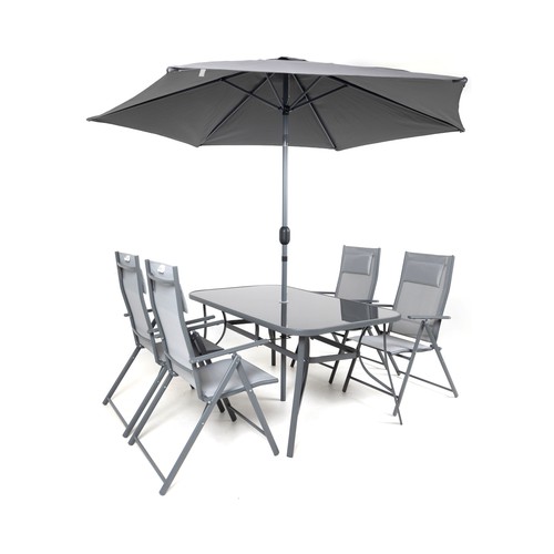 Conjunto terraza 6 piezas ALMERÍA 4 sillones, 1 mesa y 1 sombrilla.