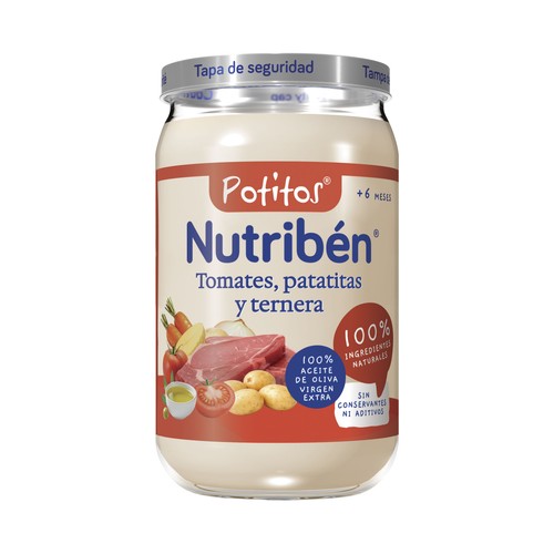 NUTRIBÉN Potitos® de tomates, patatitas y ternera, a partir de 6 meses 235 g.