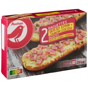 AUCHAN Baguettes de jamón cocido ahumado y queso Edam 2 x 125 g Producto Alcampo.