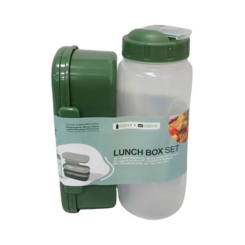Set 490ml fiambrera, botella 620ml plástico, color verde. ACTUEL