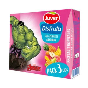 JUVER Disfruta Zumo de frutas tropicales sin azúcares añadidos pack 3 uds x 20 cl.