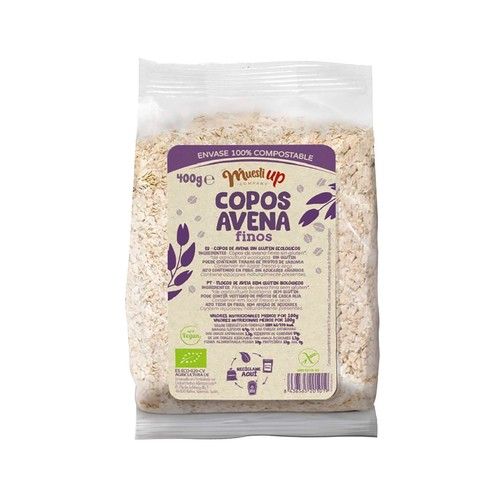 Copos de avena finos sin gluten, ecológicos MUESLI Up 400 g.