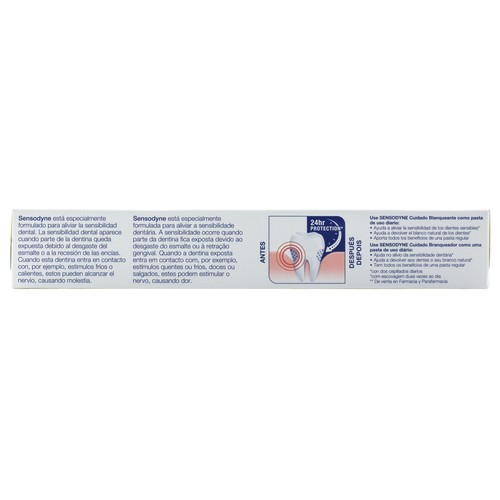 SENSODYNE Pasta de dientes blanqueante con flúor, para dientes sensibles SENSODYNE Cuidado blanqueante 75 ml.