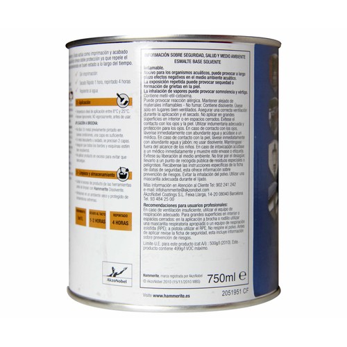 Bote de 0.75l. de esmalte blanco brillante para metales, uso exterior HAMMERITE.