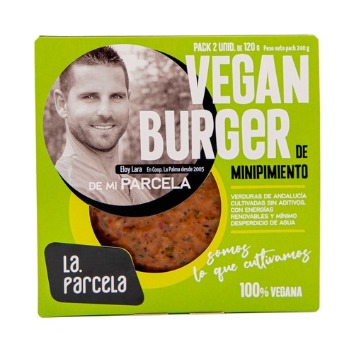 LA PARCELA Burger vegana a base de proteínas vegetales y pimientos asados LA PARCELA 2 x 120 g.