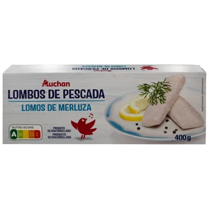 AUCHAN Lomos de merluza, limpios y ultracongelados 400 g. Producto Alcampo