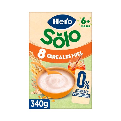 HERO Solo Papilla de 8 cereales con miel a partir de 6 meses 340 g.