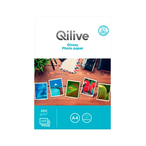 Pack de 20 papeles de foto QILIVE, A4, 260gr.