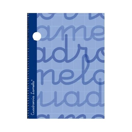 Cuaderno de espiral tamaño cuarto con 80 hojas de cuadrovía 2.5mm. Cubierta extra dura color azul. EDITORIAL LAMELA.
