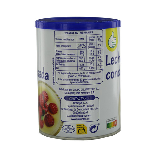 PRODUCTO ECONÓMICO ALCAMPO Leche condensada PRODUCTO ECONÓMICO ALCAMPO 740 g.