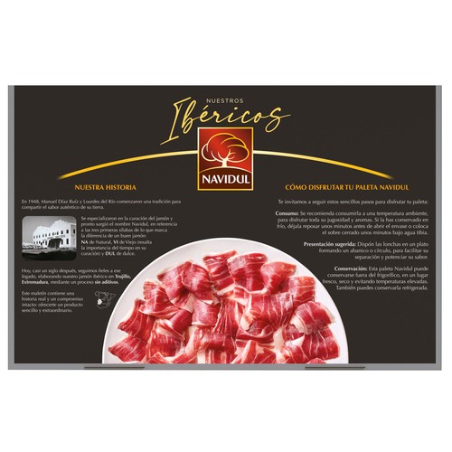 NAVIDUL Maletín con 10 sobres de 70 g. de paleta de cebo ibérica (50% raza ibérica), cortada en lonchas.