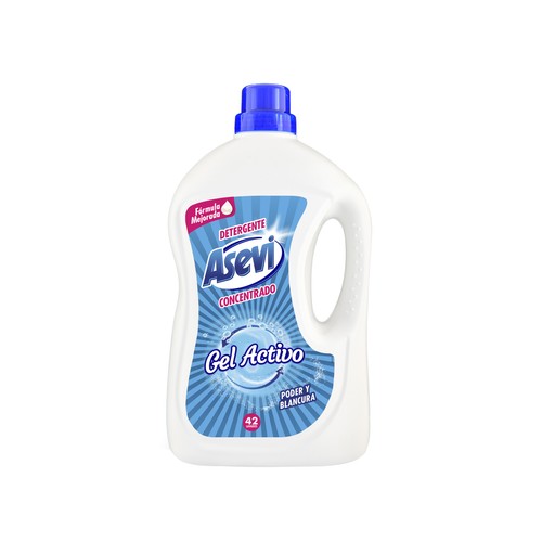 Detergente líquido para ropa blanca y de color con Gel Activo ASEVI 42 lav. 2,856 l.