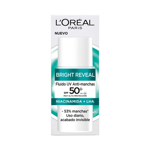 L´ORÉAL PARIS Bright reveal Fluido hidratante y anti-manchas, con FPS 50+ 50 ml.