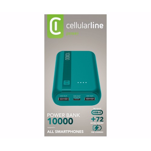 Batería portátil CELLULAR LINE PBENTRYCOL, 2 usb-a, 1 usb-c, 10000 mAh, color azul