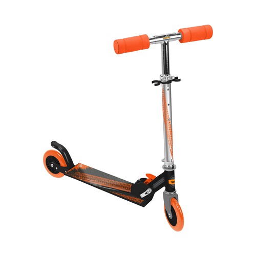 Patinete infantil plegable con 2 ruedas de 120mm, color naranja y negro, SAICA.