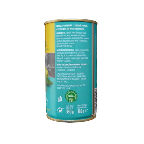 JOLCA Aceitunas verdes manzanilla con sabor a anchoa con hueso 185 g.