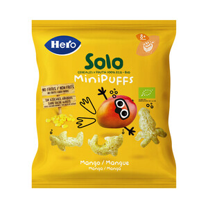 HERO Snacks infantiles no fritos y sin azúcares añadidos. de cereales y mango ecológicos, a partir de 8 meses HERO Solo 18 g.