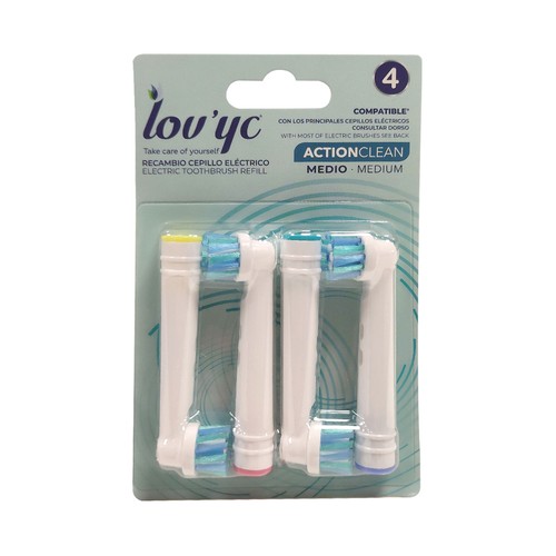 LOV´YC Action clean Recambios medios para cepillo eléctrico 4 uds.