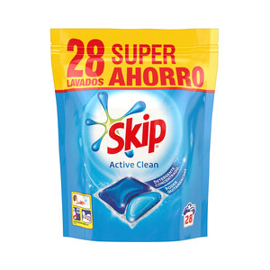 SKIP Detergente en cápsulas para lavadora doble acción SKIP ACTIVE CLEAN 28 uds.