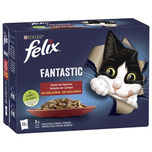 FELIX Comida para gatos adultos a base de pollo, buey, conejo y cordero en gelatina FELIX 12 uds. x 85 g.