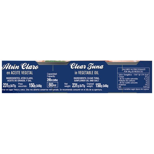 NACHO Atún claro en aceite y  en conservas 156 g.