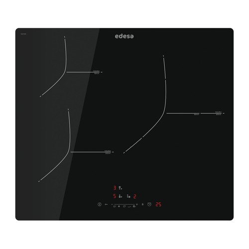Placa inducción EDESA EIS-6330 R, 3 zonas de cocción, zona grande 30cm, potencia: 7100W, control táctil,A: 59cm.