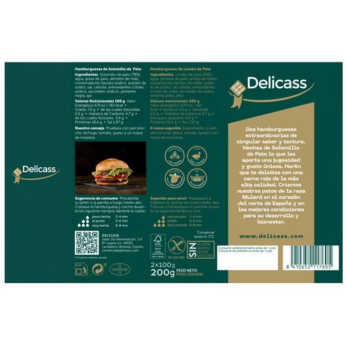 DELICASS Hamburguesas de solomillo de pato 2 x 100 g.