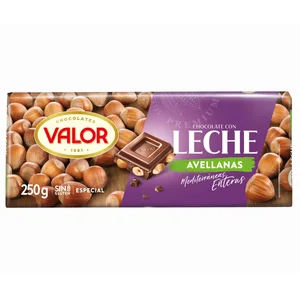 VALOR Chocolate con leche con avellanas enteras 250 g.
