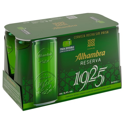 ALHAMBRA 1925 Cerveza reserva extra amber larger de fermentación lenta pack 8 latas 33 cl.